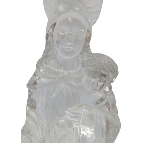 Virgin Mary & Child Statue 8" Tall Religious Clear Glass Figurine Spiritual Gift - Picture 5 of 8